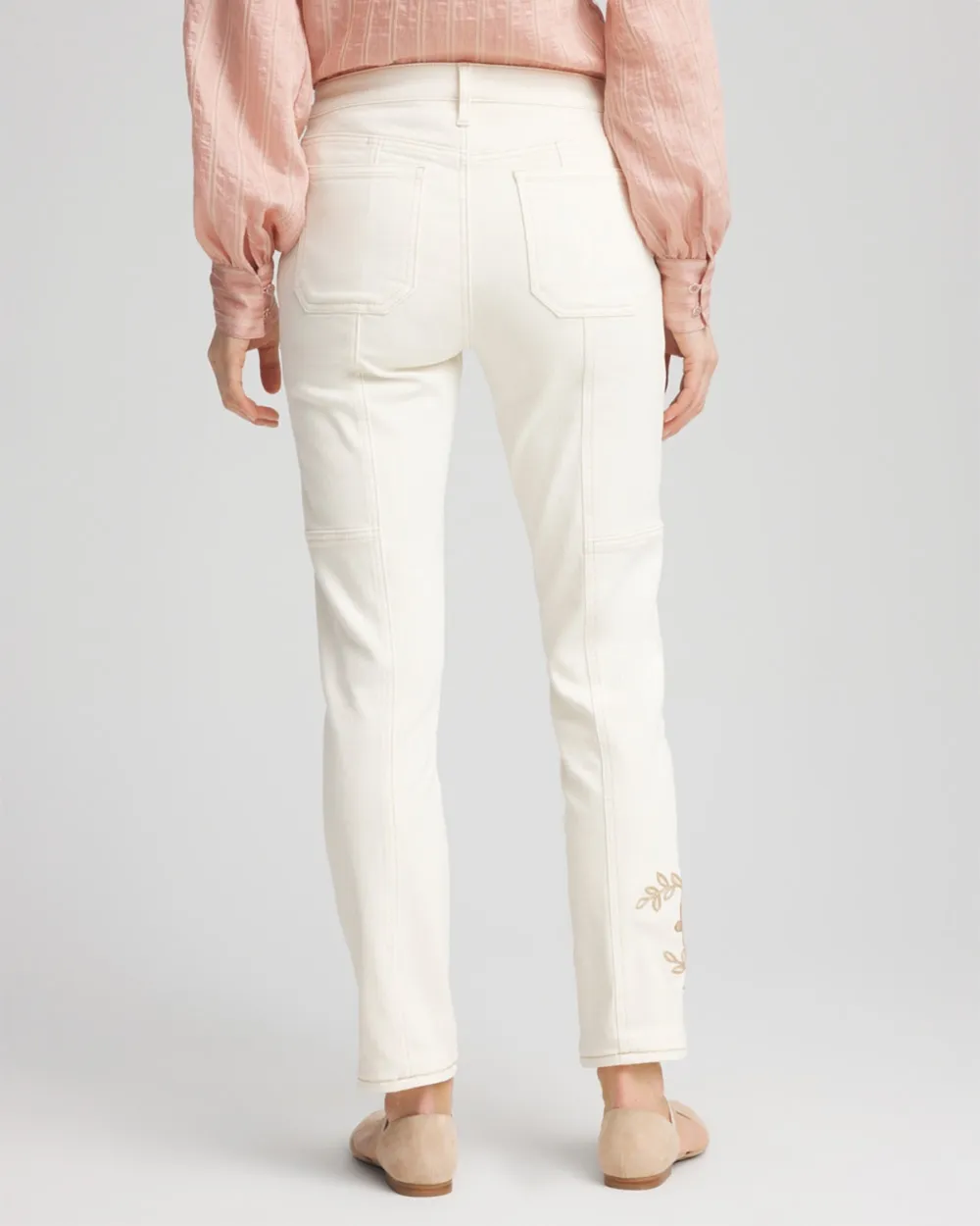 Embroidered White Denim Jeans