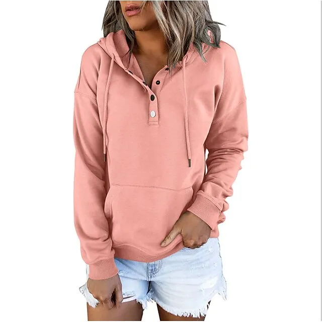 Hoodie Women's Wine Red Black Pink Solid Colored Button Pocket Street Daily Daily Basic Hooded S