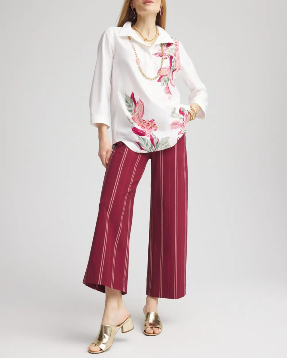 Maroon Pinstripe Wide Leg Trousers