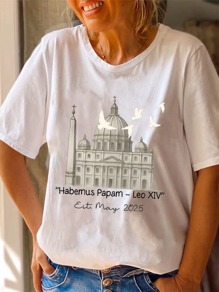 Women'S 2025 Habemus Papam Pope Leo Xiv Round-Neck Short-Sleeved T-Shirt
