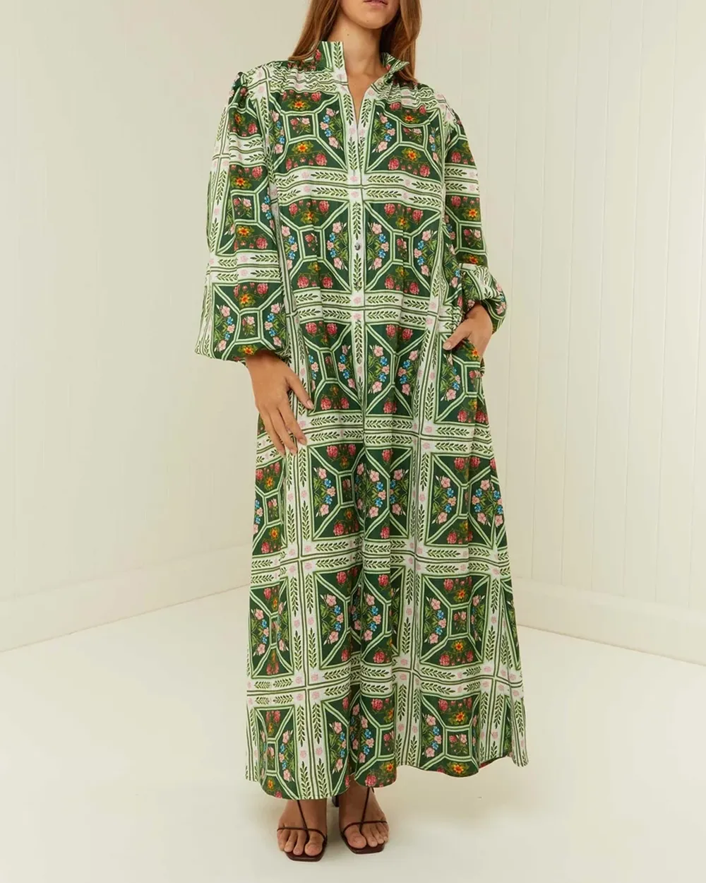 Linen Stand-Up Collar Dress