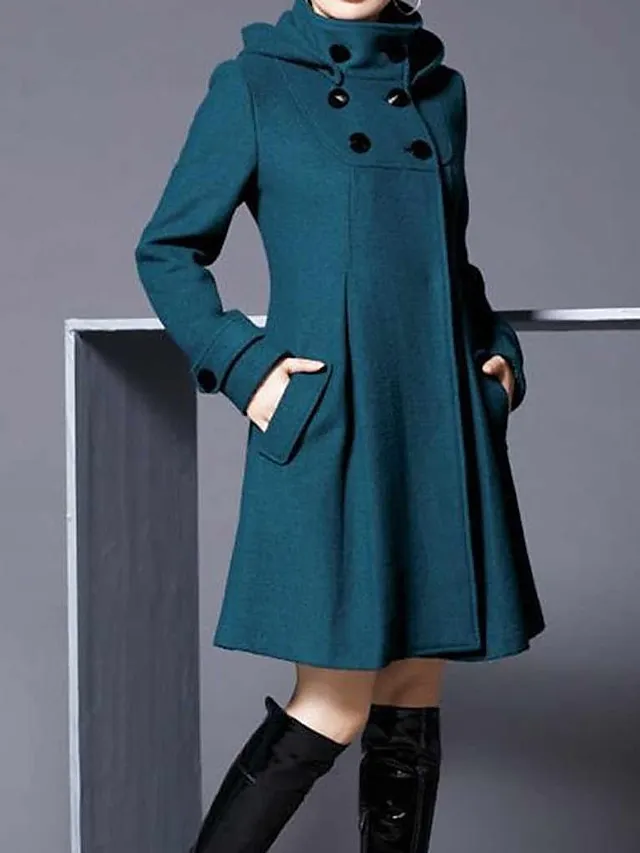 Women's Coat Cloak / Capes Work Street Daily Winter Fall Long Coat Stand Collar Regular Fit Windproof Warm Casual Jacket Long Sleeve Solid Color Green Black Dark Gray