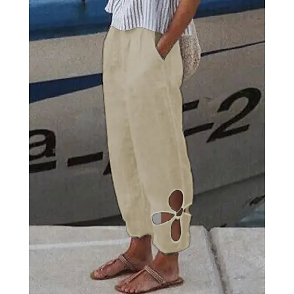 Women's Linen Pants Pants Trousers Baggy Full Length Cotton And Linen Side Pockets Baggy Fashion Casual Daily Dark Yellow Black S M