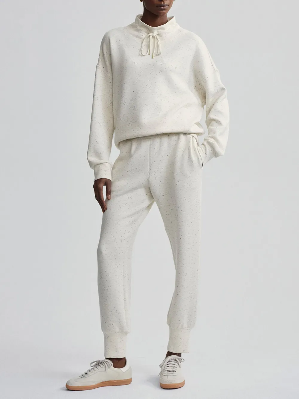 Chic Tie-Neck Loose-Fit Speckled Sweatshirt