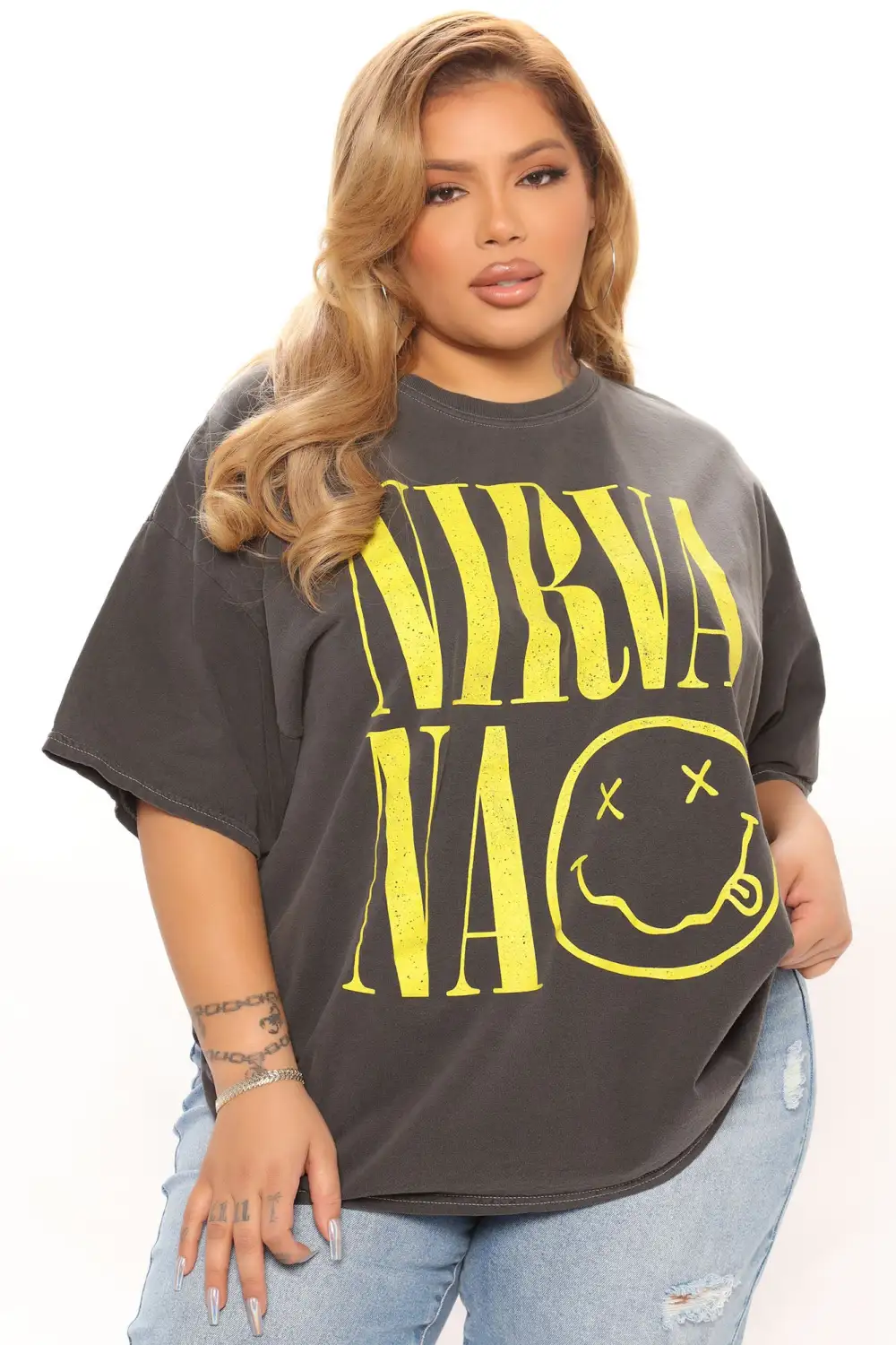 Nirvana Stacked Smiley Tee - Black Wash