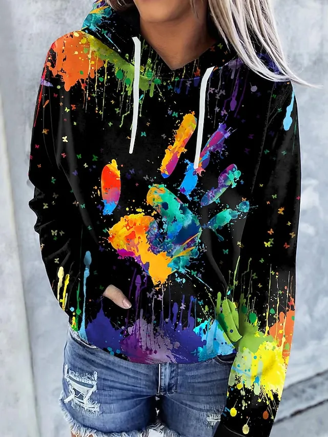 Women's Hoodie Pullover Cat Graphic Tie Dye Front Pocket Print Daily Other Prints Basic Casual Hoodies Sweatshirts  Blue Black Brown