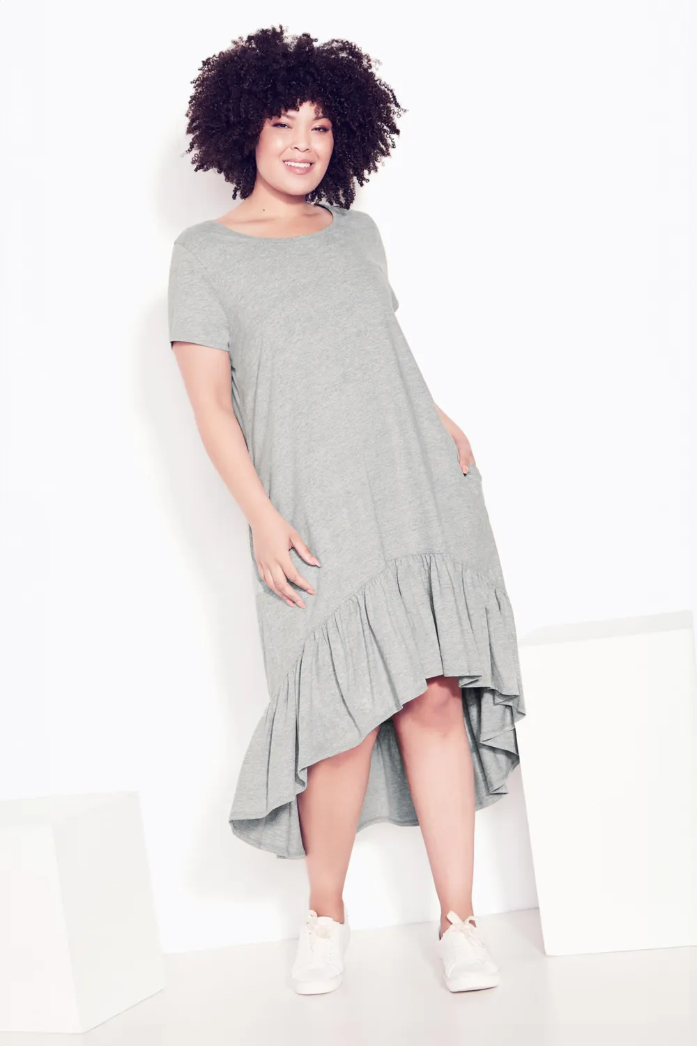 Evans Grey Dipped Smock Hem T-Shirt Dress