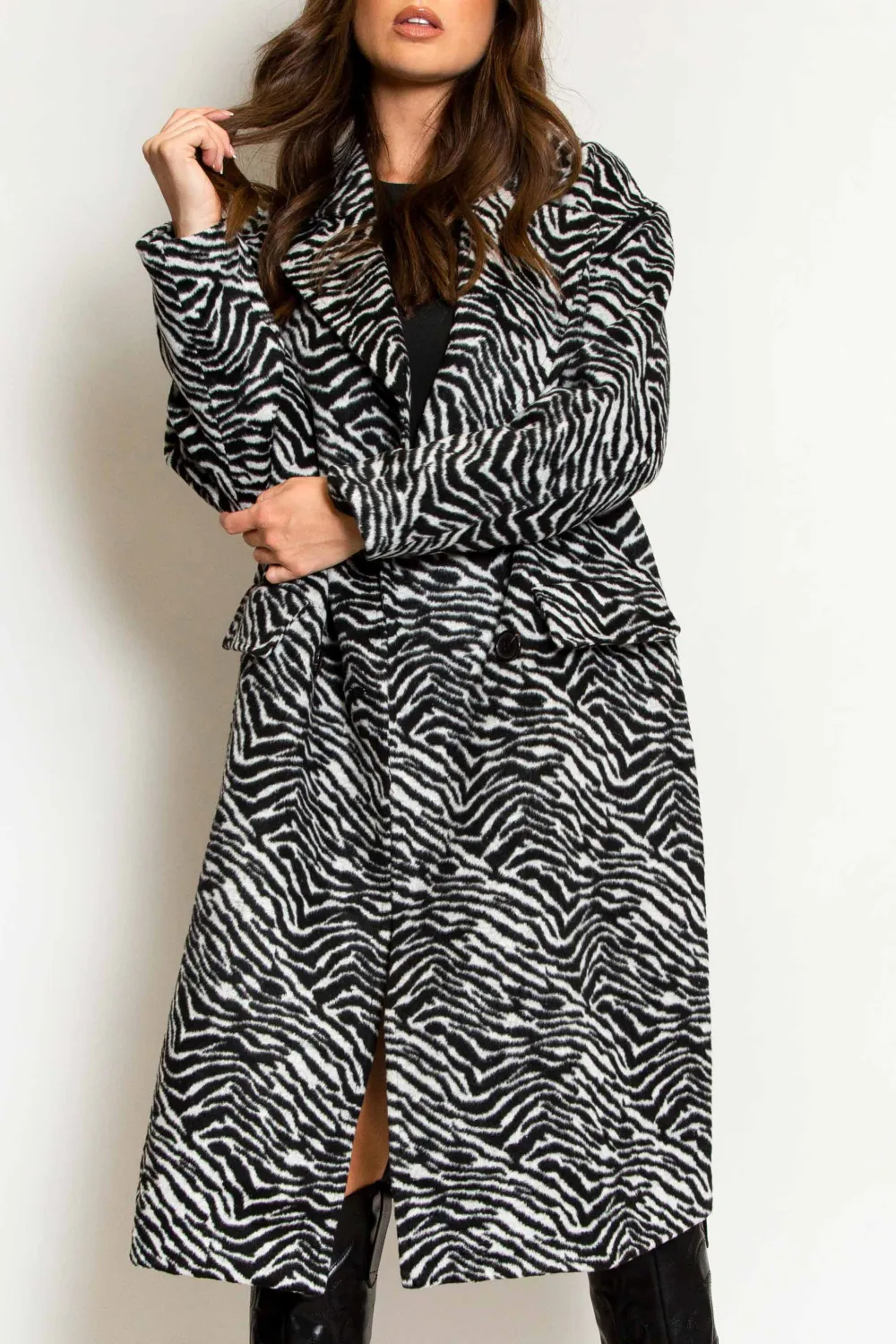 Zebra Front Tie Lapel Coat