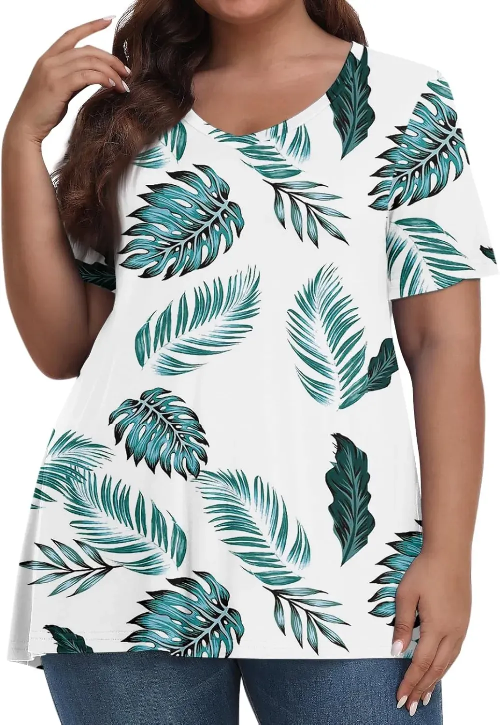 Plus Size Tops for Women Dressy Short Sleeve V Neck Shirts for Women Summer Tops for Women 2024 Floral Print Top