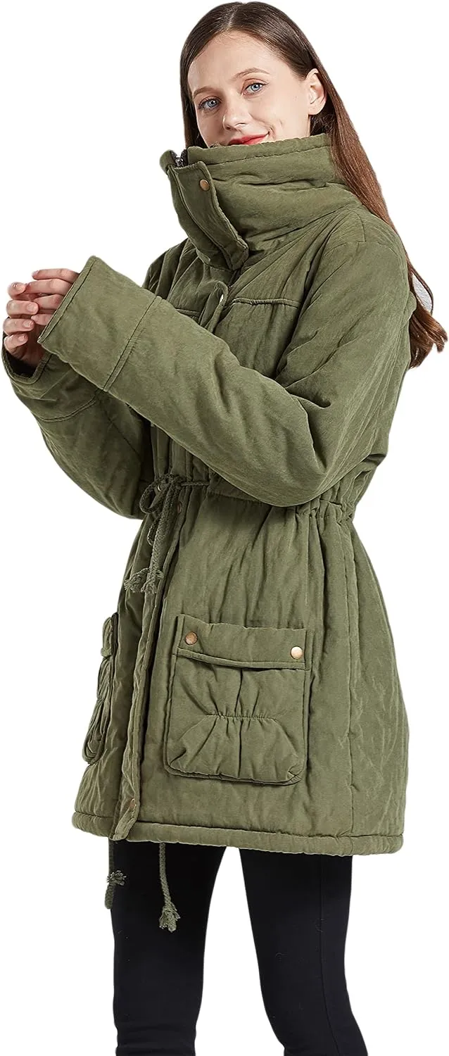 Women's Winter Mid Length Thick Warm Faux Lamb Wool Lined Jacket Coat