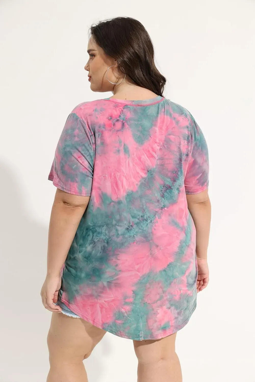 TIYOMI Plus Size T Shirt for Women Short Sleeve Tunic Cross Line Shirts Round Neck Tops Summer Blouse XL-5XL 14-28