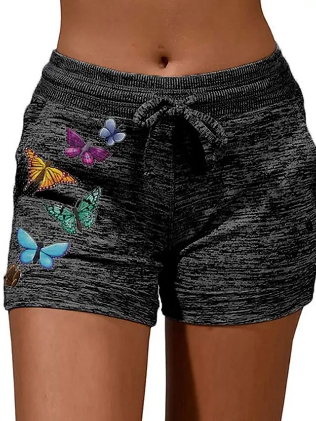 Women's Shorts Sunday Shorts Cotton Blend Gray Black Mid Waist Athleisure Casual Weekend Side Pockets Print Micro-elastic Short Comfort Animal S M L XL XXL
