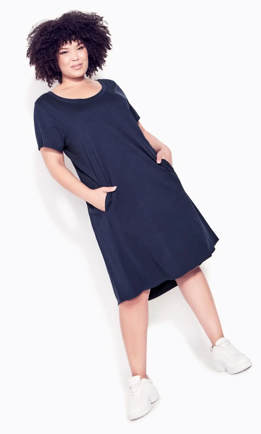 Evans Navy Blue Pocket Midi Dress