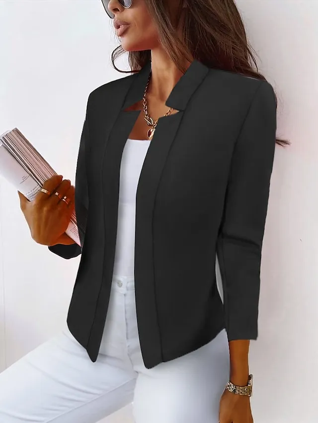 Women's Plus Size Blazer Solid Color Formal Office Long Sleeve Collarless Regular Winter Fall Black Pink Yellow XL XXL 3XL 4XL 5XL