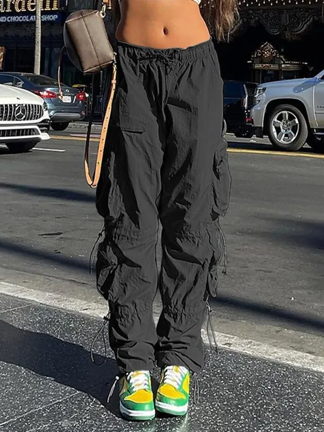 Women's Cargo Pants Pants Trousers Baggy Full Length Cotton Blend Baggy Micro-elastic Mid Waist Fashion Casual Office Black Green S M Autumn / Fall