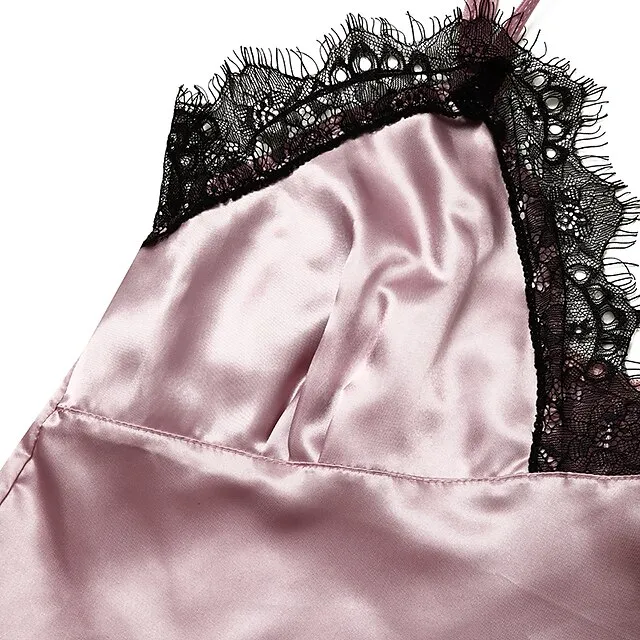 Women's Lace Satin Silk Pajamas Sets 4 Pcs Home Party Daily St.Patrick's Day Elastic Waist Pure Color Satin Simple Casual Soft Strap Top Shorts Fall Winter Spring Strap Short Sleeves Long Sleeve