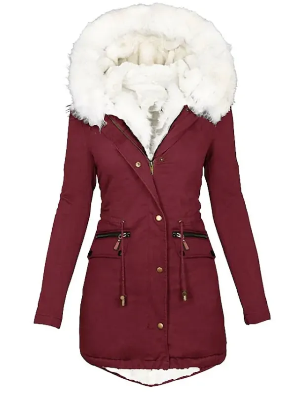 Women's Parka Fleece Lined Puffer Jacket Thicken Winter Coat with Fur Collar Hood Thermal Warm Heated Jacket with Pockets Fall Windproof Zipper Drawstring Outerwear Long Sleeve