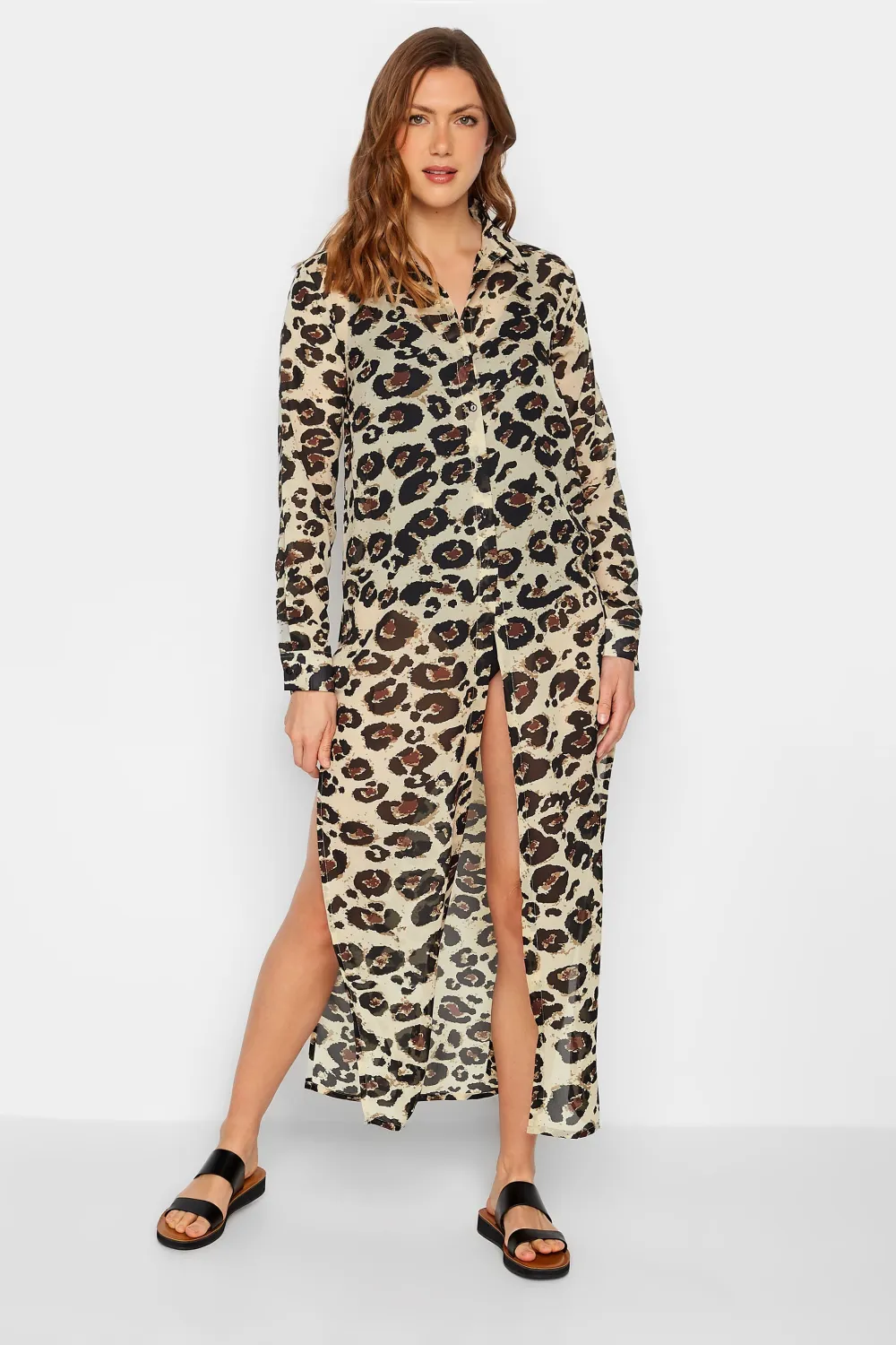 LTS Tall Brown Leopard Print Longline Beach Shirt