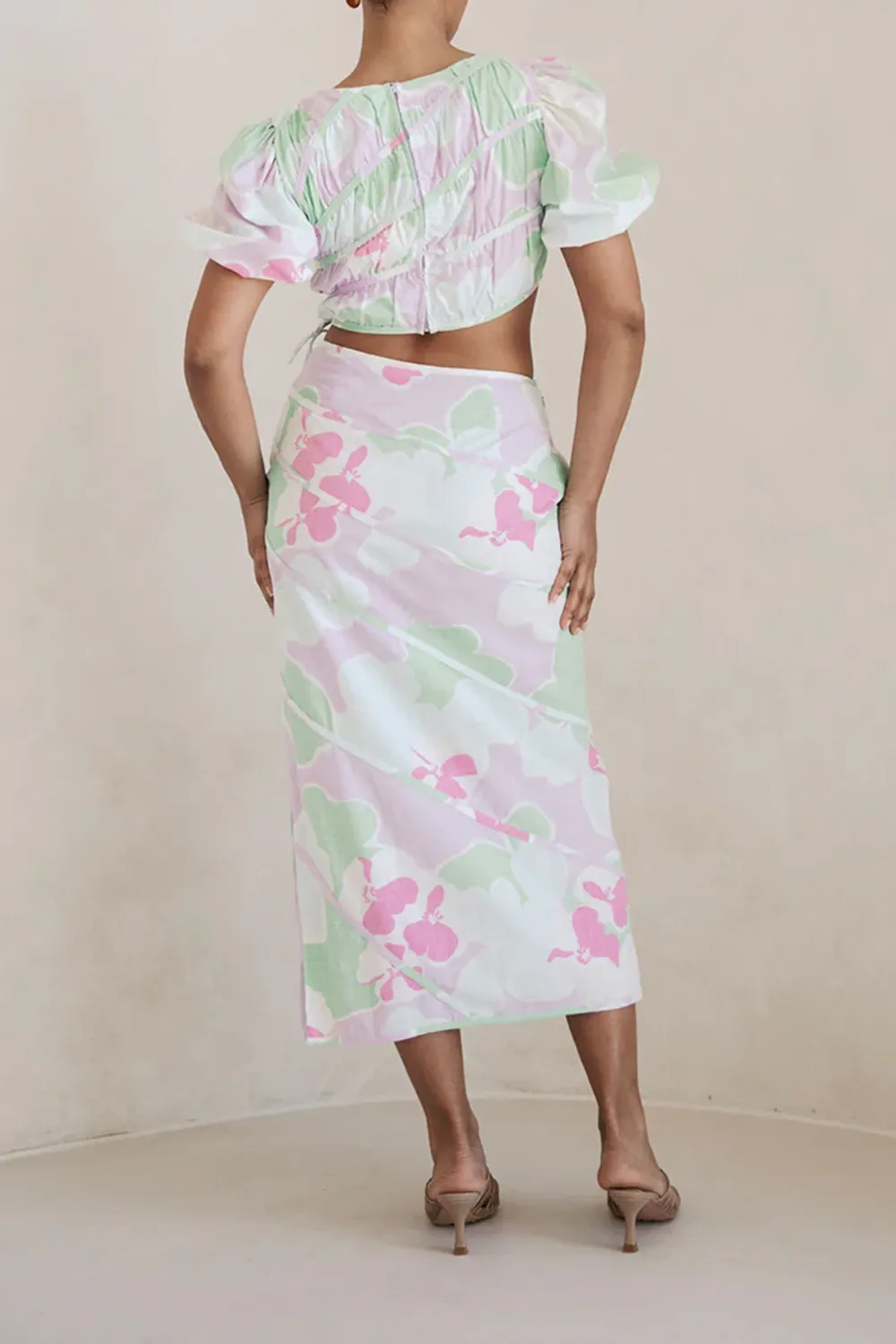 Puff Sleeve Floral Print Crop Top