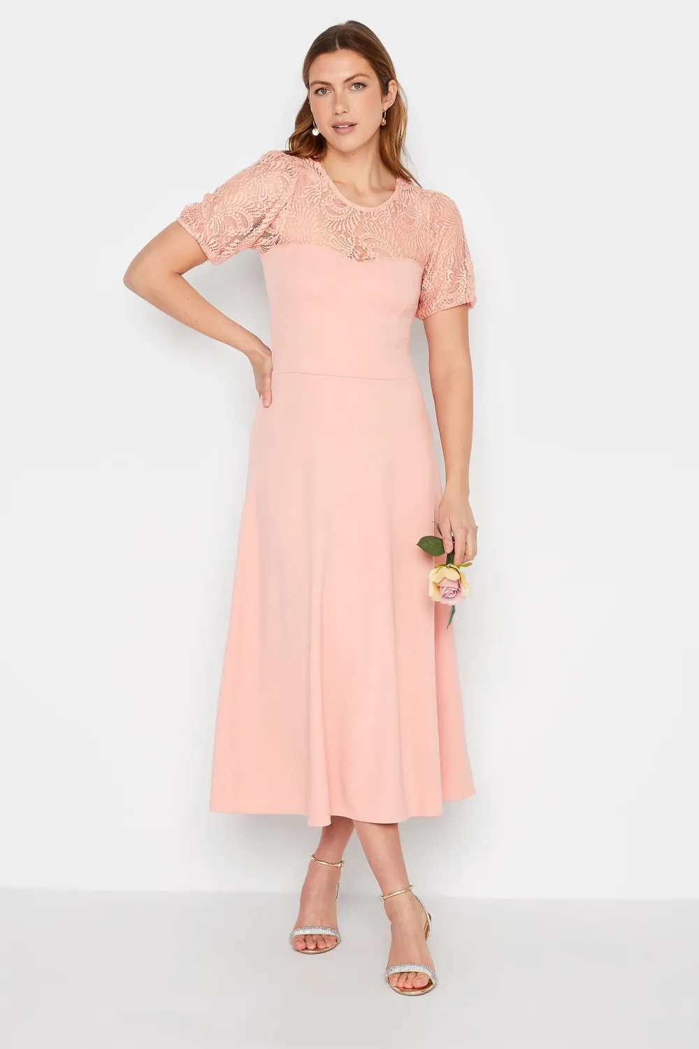 LTS Tall Pink Lace Midi Dress