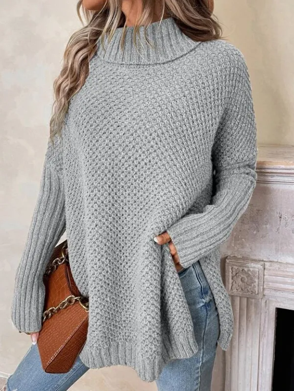 Turtleneck Drop Shoulder Split Hem Sweater