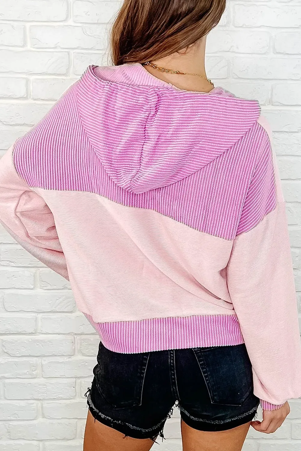 Pink Daily Personality Striped Pocket Hoodie