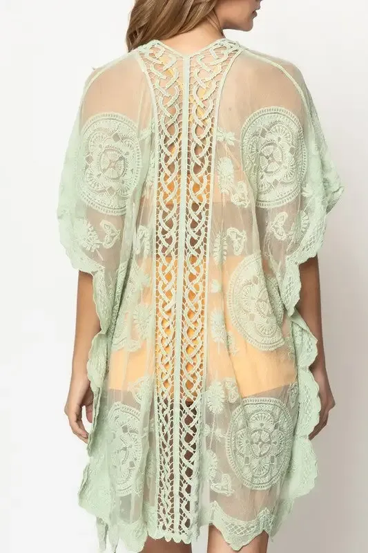 Patterned Laced Kimono  choice of colors