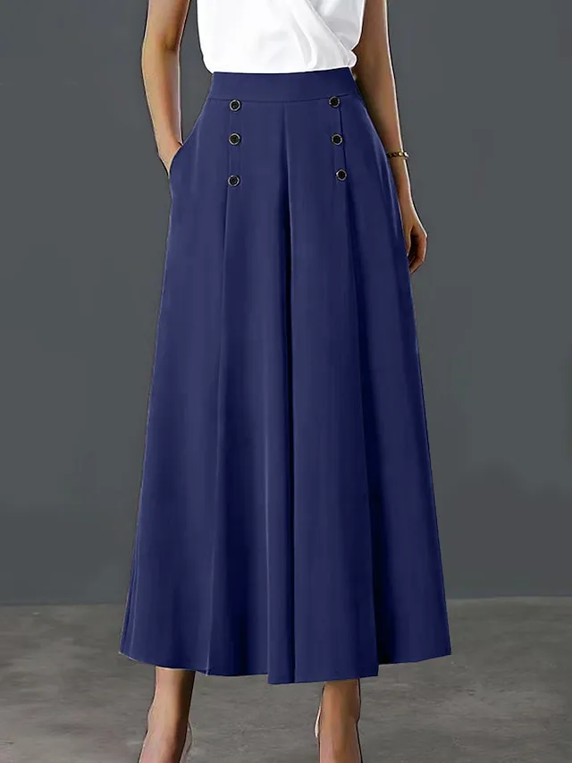 Women's Wide Leg Pants Trousers Baggy Full Length Pocket Baggy Micro-elastic High Waist Work Comfort Office Office / Career Black White M L Summer Spring