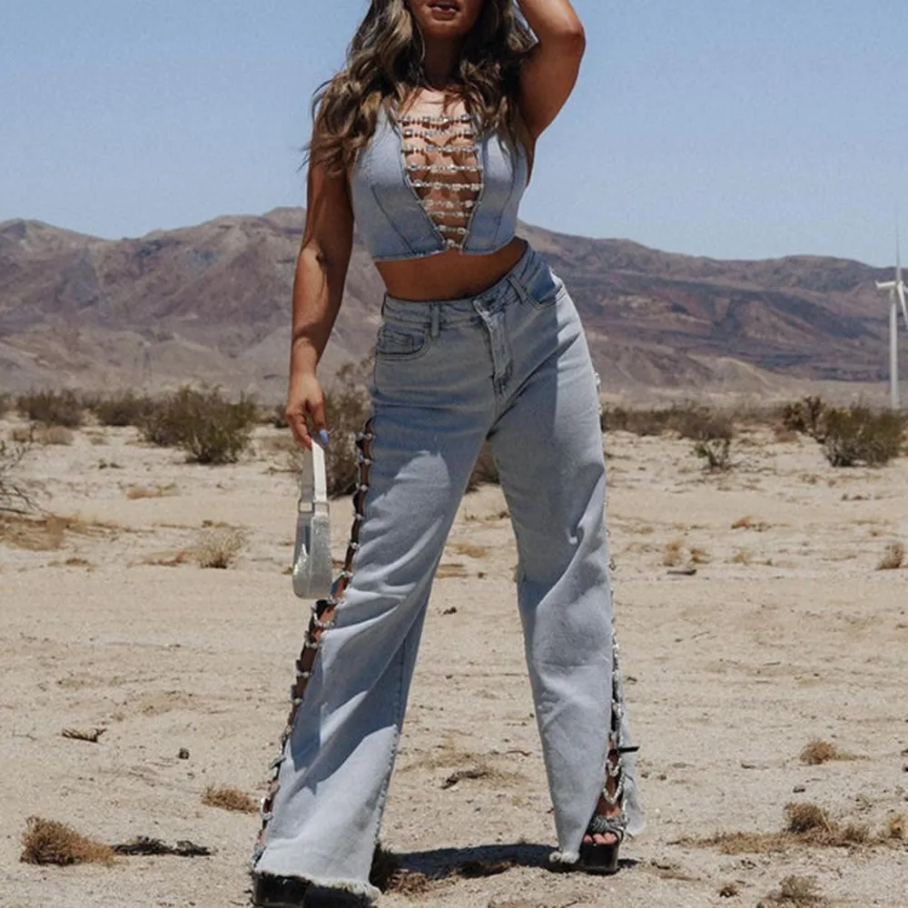 Relaxed Diamond Embellished Jeans