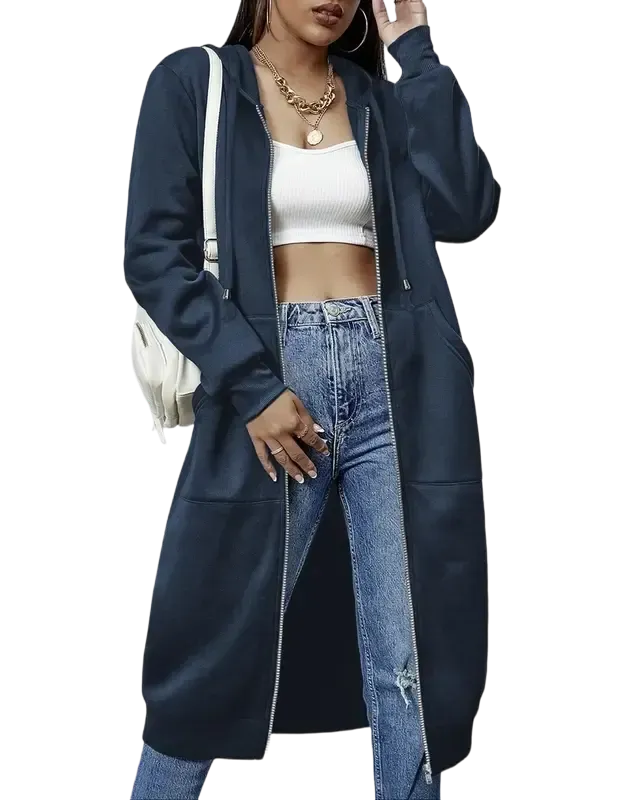 🧥 Women's Longline Zip-Up Fleece Hoodie