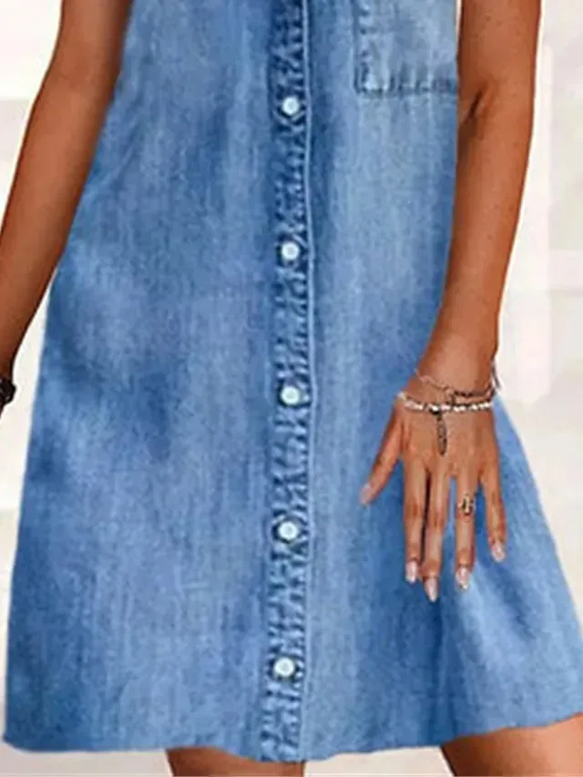 Women's Casual Dress Denim Shirt Dress Mini Dress Denim Modern Casual Outdoor Daily Shirt Collar Button Pocket Sleeveless Summer Spring 2023 Regular Fit Blue Plain S M L XL 2XL