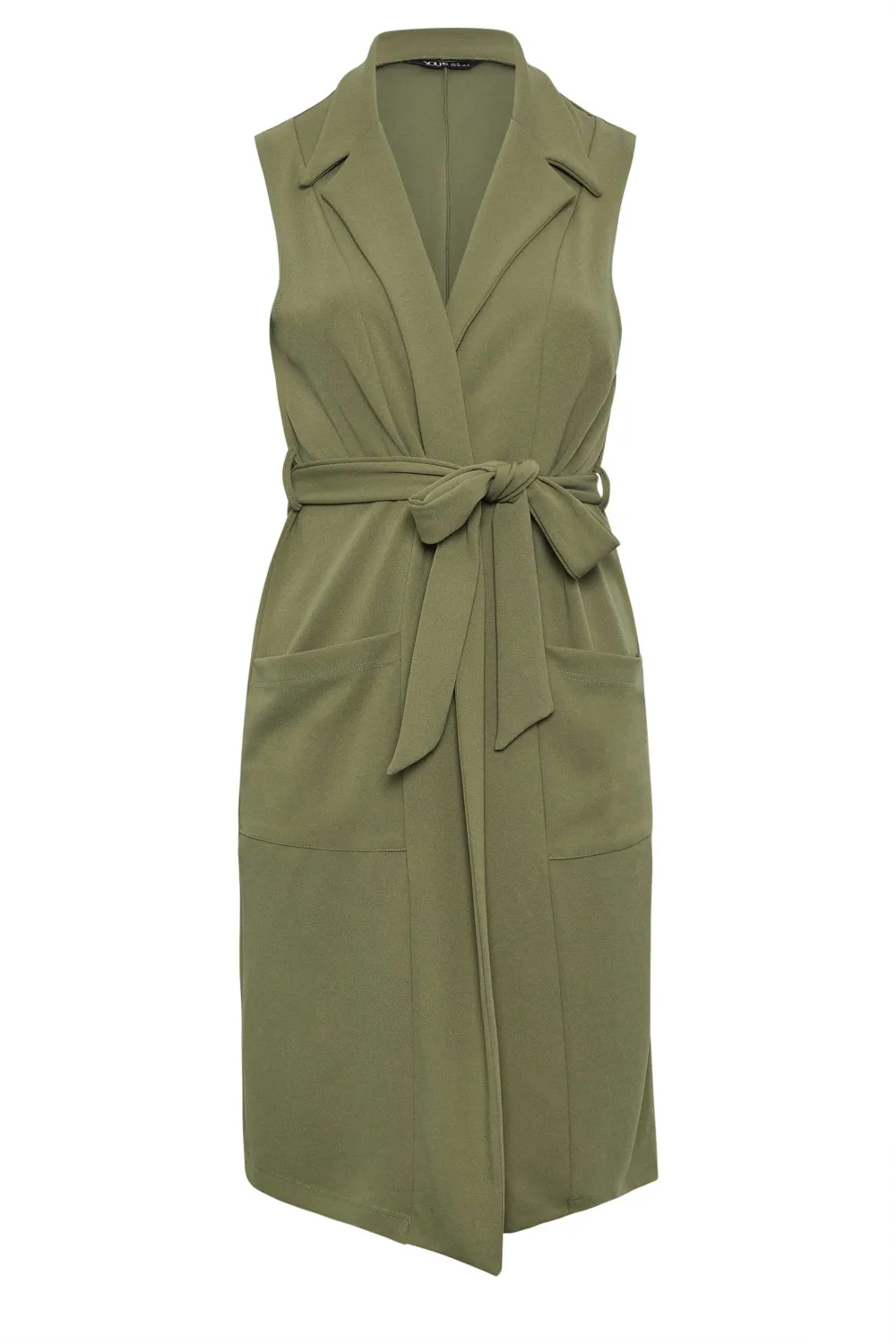 YOURS Curve Khaki Green Longline Waistcoat