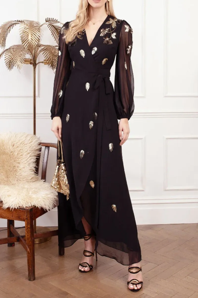 Floral Printed Chiffon Wrap Maxi Dresses