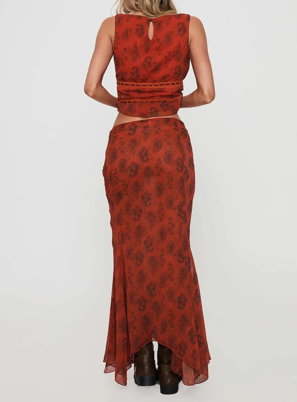 Floral Print Asymmetric Maxi Skirt