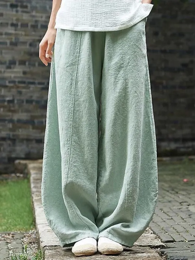 Women's Wide Leg Gauchos Pants Chinos Bloomers Full Length Cotton Pocket Baggy Micro-elastic Vacation Casual Daily Holiday Black White L XL Fall Winter