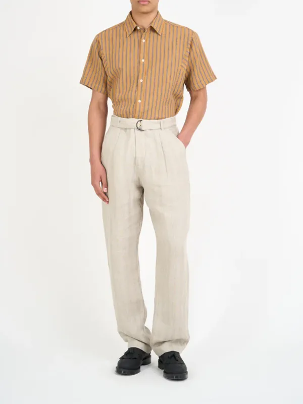 Sand Straight-Leg Belted Linen Trousers