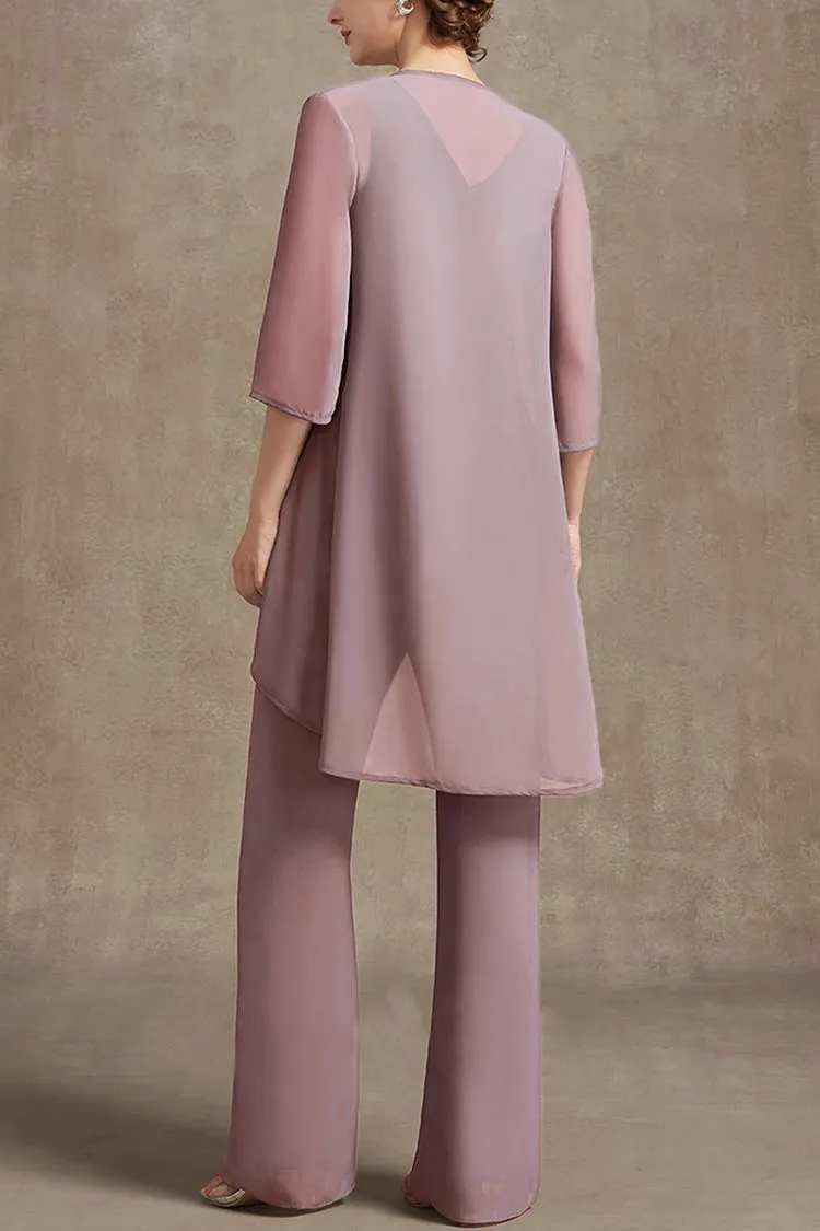 Plus Size Embroidery Chiffon Three Pieces Set Pant Suits