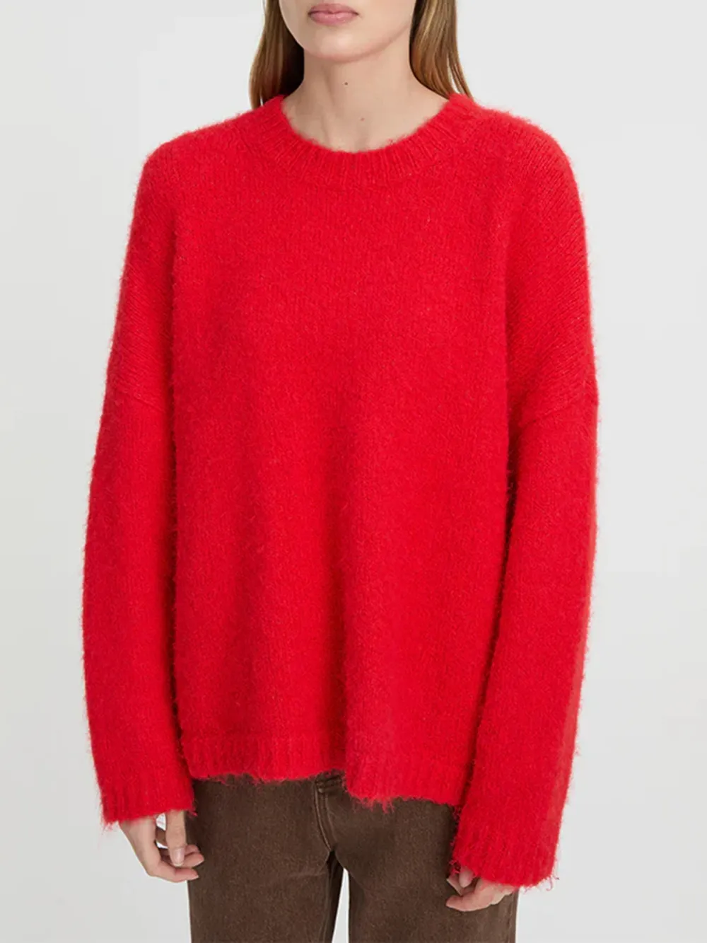 Casual Style Crew Neck Sweater Red
