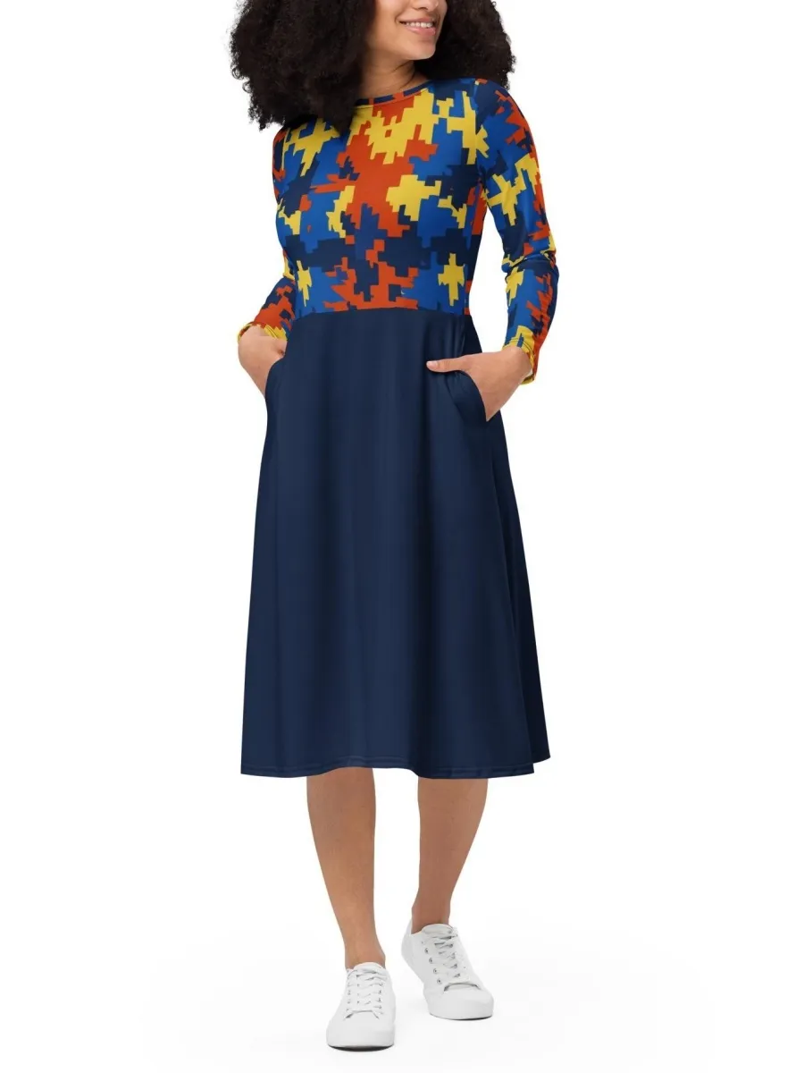 Pixel Geometric Midi Dress