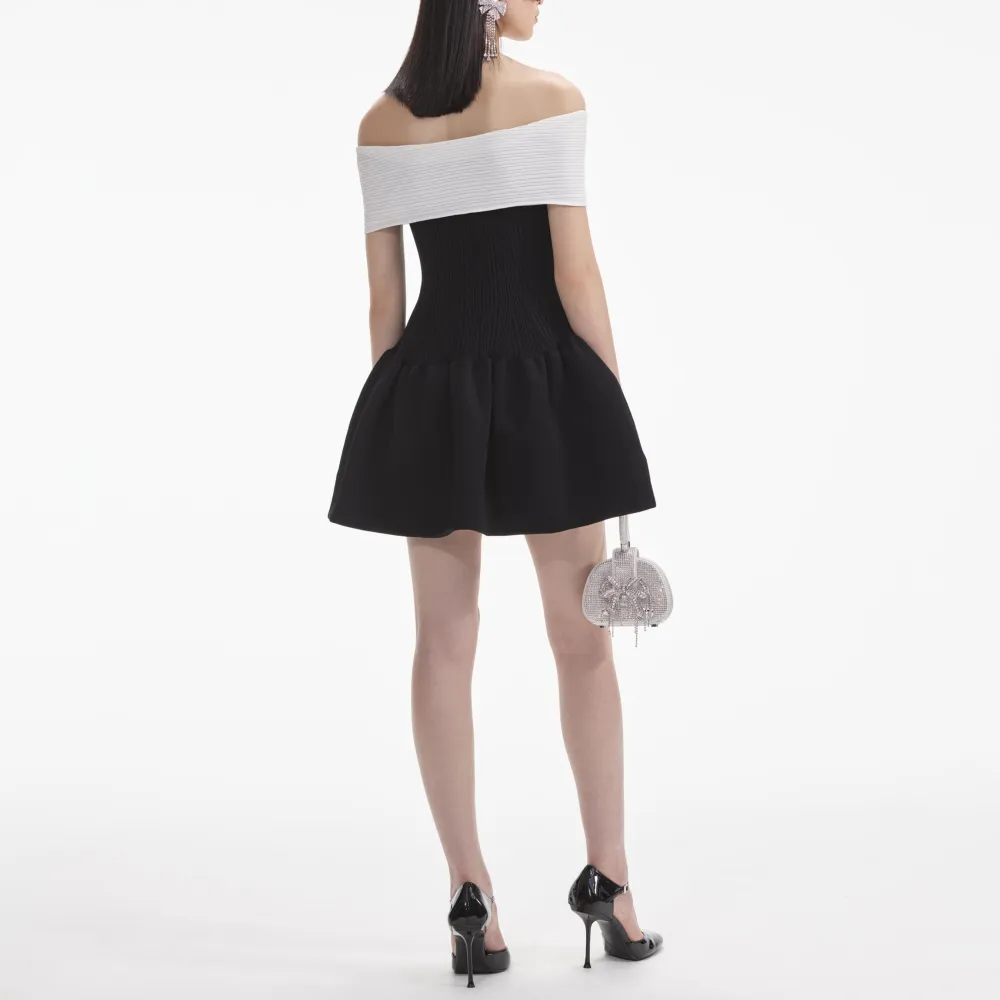 Black Knit Bow Mini Dress