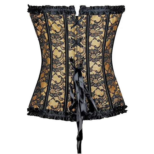 Women's Plus Size Corsets Halloween Country Bavarian Overbust Corset Tummy Control Push Up Jacquard Lace Stripe Waves Hook & Eye Lace Up Nylon Others Christmas Wedding Party Birthday Party