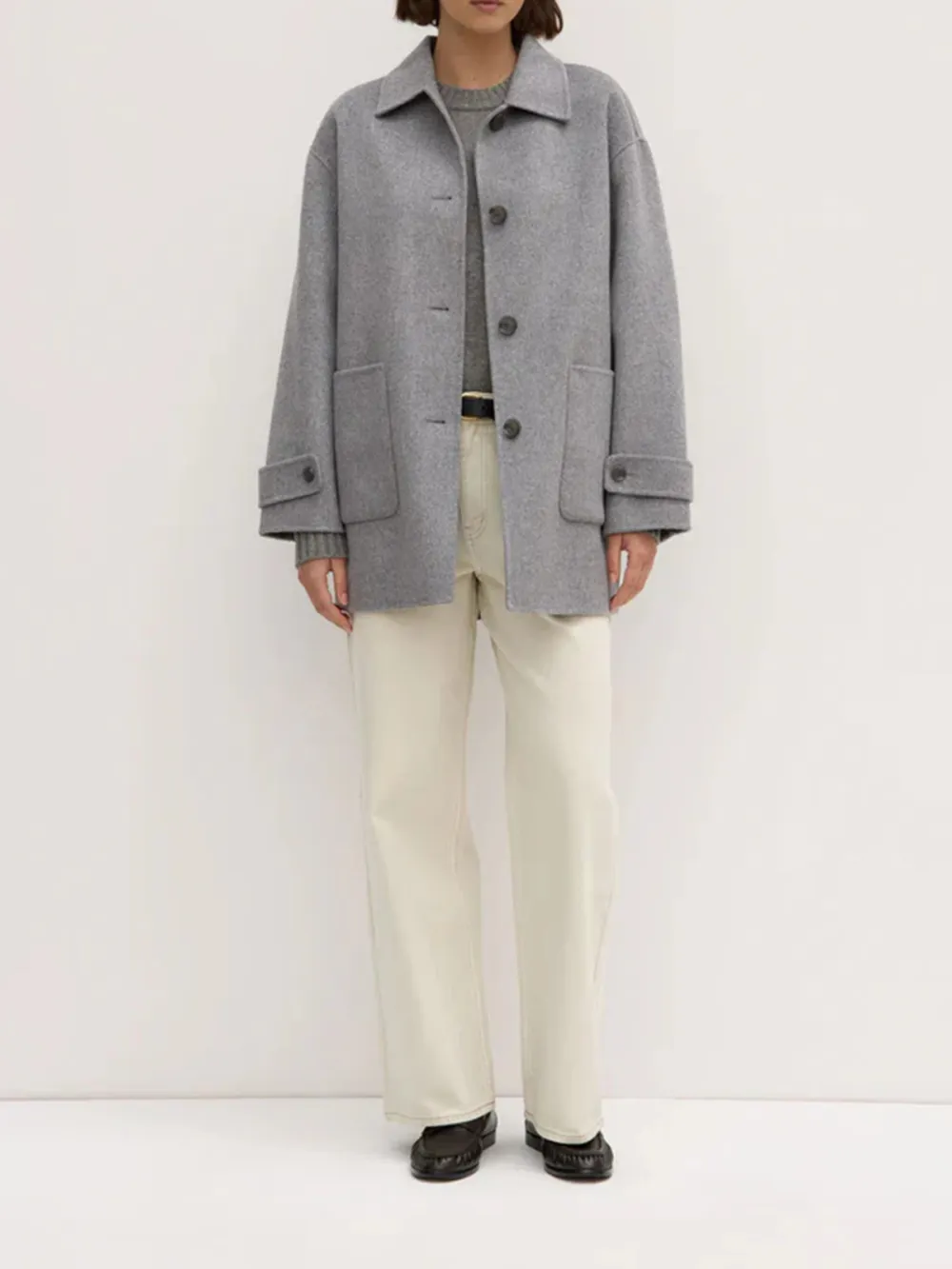 Casual Style Wool Coat Grey Marle