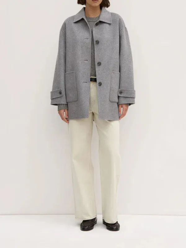 Casual Style Wool Coat Grey Marle
