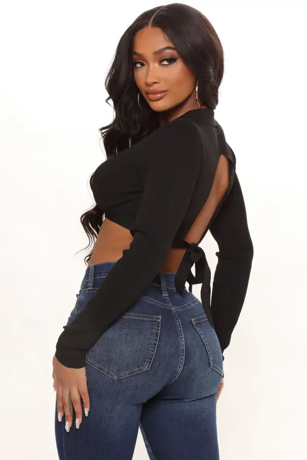 Take A Look Cropped Sweater Top - Black