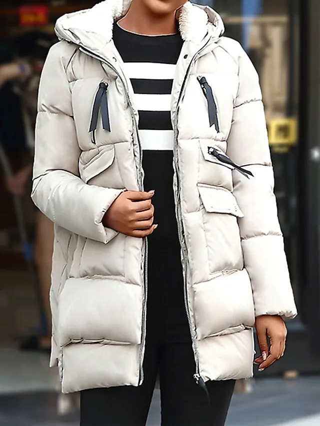 Women's Winter Coat Fleece Parka Warm Military Puffer Jacket Zip up Hooded Coat with Pocket Outerwear Long Sleeve Fall Army Green