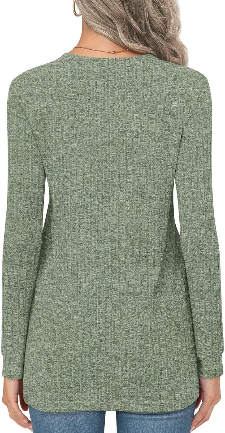 HOTGIFT Womens 2024 Fall Winter Tunic Tops Long Sleeve Casual T-Shirts Soft Comfy Stripe Blouse Lightweight