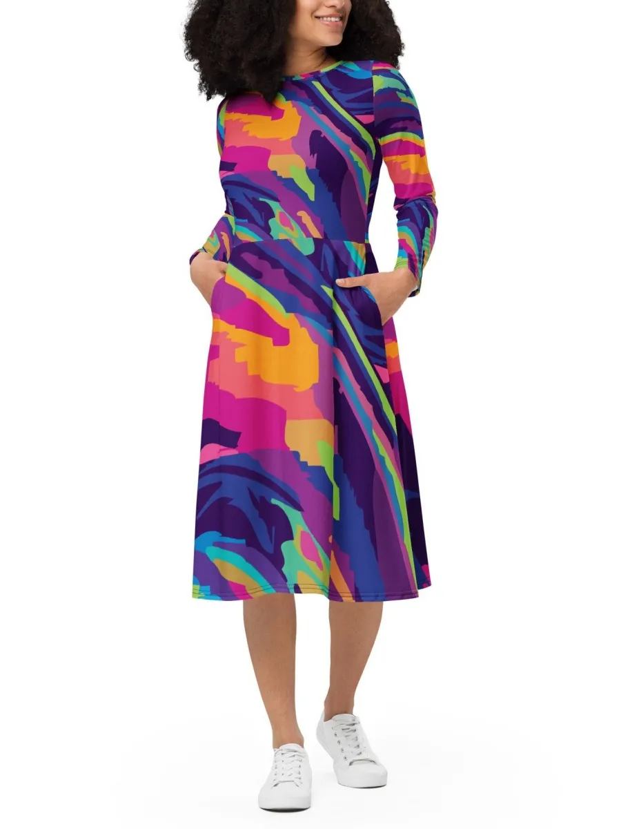 Neon Swirl Midi Dress