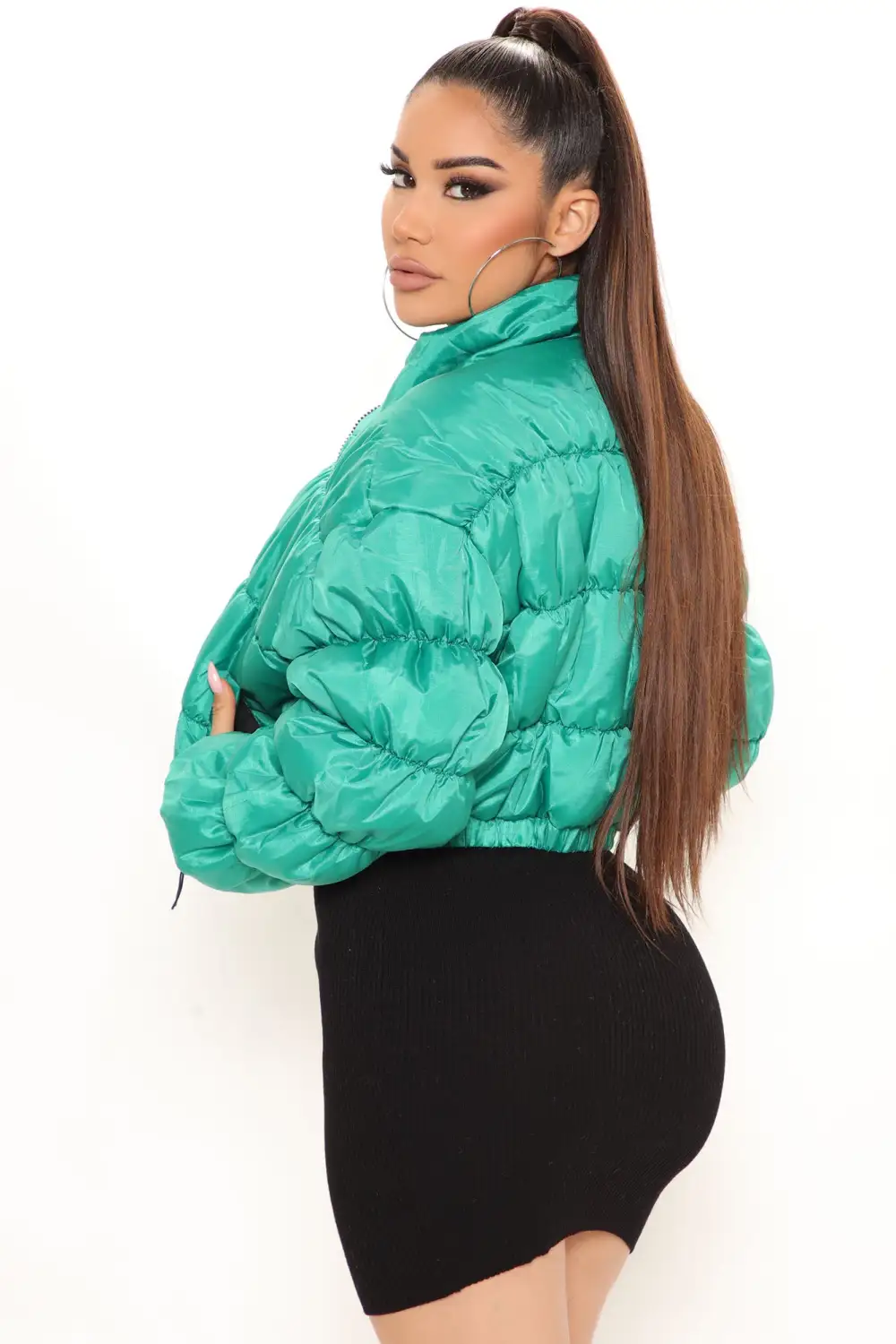 We're On The Go Cropped Puffer Jacket - Kelly Green