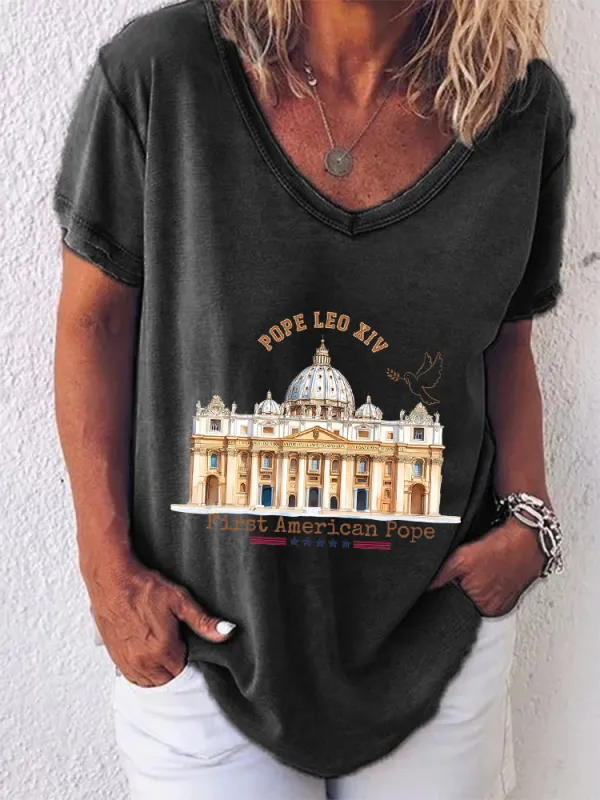 Women'S Pope Leo Xiv First America Pope Round-Neck Short-Sleeved T-Shirt