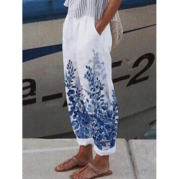 Women's Wide Leg Pants Trousers Baggy Ankle-Length Faux Linen Side Pockets Baggy Micro-elastic Mid Waist Fashion Designer Casual Weekend Gray Green White / Black S M